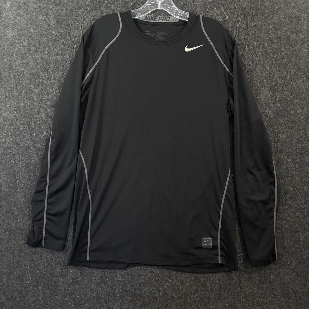 Nike Pro Shirt Men's Medium Black Dri-FIT Fitted Long Sleeve Training Tee